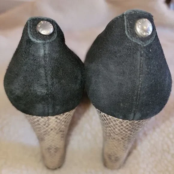 Michael Kors black suede peep-toe platform snakeskin heels (7.5M) - Picture 6 of 8